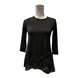 Alfani Petites Black 3/4 Sleeve Blouse Lace Trim Size PM
